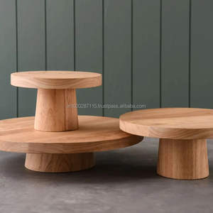 Wooden cake stand for <b>displaying</b> desserts at rustic weddings with handcrafted natural finish and elegant round base - Product Image 5