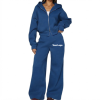 Ensemble de survêtement pour femme, nouveau style, coupe oversize, avec sweat à capuche zippé à double fermeture éclair et épaules tombantes, et pantalon large à taille élastique, en mélange de coton
