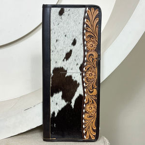 กระเป๋าใส่เครื่องประดับหนังแท้แบบพกพา งานแฮนด์เมด สไตล์ตะวันตก หนังวัวแท้ ขนสัตว์  พร้อมซิปปิด  ลดราคาพิเศษ - Product Image 4