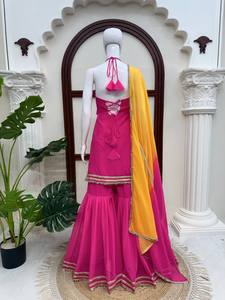 Nuevo Conjunto de Top, Sharara y Dupatta de Georgette Sintética Pesada para Mujer, Sin Arrugas, Elástico, Reversible, Tradicional, Listo para Usar, Largo hasta el Tobillo - Product Image 5
