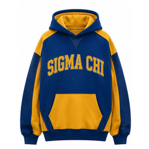 Sweat à capuche bleu et or pour homme Sigma Chi, manches raglan, poche en polaire, coupe classique, décontracté, pour l'automne - Product Image 5