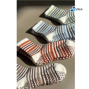 JZVINA Calcetines antideslizantes de dos lados para mujer, calcetines de Pilates a rayas de colores, calcetines antideslizantes transpirables para entrenamiento en estudio de Fitness - Product Image 5
