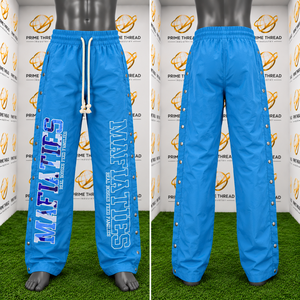 Hot Selling <b>Men's</b> Blue Snap Button Track Pants Side Custom Letter Print <b>Elastic</b> <b>Waist</b> Drawstring Straight Leg Streetwear <b>Trouser</b> - Product Image 5
