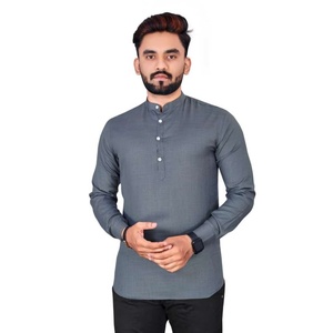 เสื้อเชิ้ตผู้ชายผ้าฝ้ายสีพื้นสีเทาออกแบบโดยดีไซเนอร์ - Product Image 1