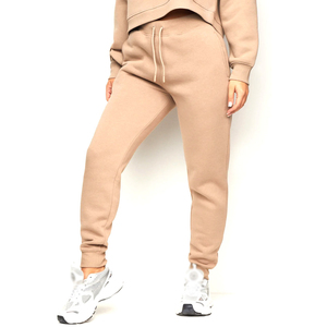 Pantalon cargo en molleton beige pour femme, taille élastique, coupe droite, longueur intégrale, décontracté, pour l'automne, couleur unie, en maille - Product Image 4