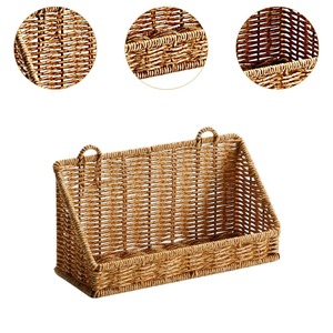 Woven Rattan Wall Hanging <b>Basket</b> Rectangular Storage Bin <b>Plastic</b> Organizer Rack for Bathroom Home Decor - Product Image 4