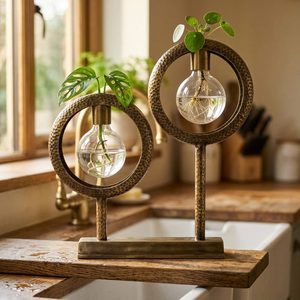 Jarrón de latón hecho a mano de 24 cm, latón antiguo, con dos aros, para propagación de plantas, regalo para decoración del hogar, hoteles y bodas - Product Image 1