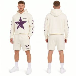 Ensemble de survêtement décontracté 2 pièces pour homme, rose, en coton, avec sweat à capuche imprimé graphique et strass, et short assorti, style streetwear - Product Image 3