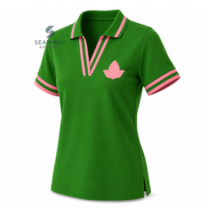 Alpha | Kapa | Alpha Sorority Polo Shirt Women's Green Pink Stripe V-Neck Pique Short Sleeve Knit Embroidered Crest Collared Tee - Product Image 2