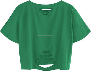 เสื้อครอปท็อปผู้หญิงทรงหลวม แขนสั้น ลุคย้อนยุค ปี 2025 ผ้าระบายอากาศ ล้างสีแบบดิสเทรส สไตล์สตรีทแวร์ ขายส่ง ผลิตที่เมืองเซียลกอต - Product Image 4