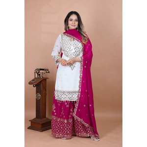 Conjunto de Top, Pantalones Palazzo y Dupatta con Bordado Pesado de Diseño Indio y Pakistaní para Fiestas - Product Image 6