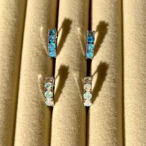 Blue Opal Hoop Earrings 925 Sterling <b>Silver</b> <b>Huggie</b> Earrings October Birthstone Jewelry Gift For Her Dainty Style - Product Image 3