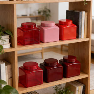 Pot carré en plastique PET de 1L à large ouverture - Pot à crème vide rouge de 33oz pour emballage cosmétique personnalisé - Product Image 5