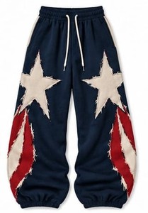 Custom American Flag Distress Applique Tracksuit Fleece Streetwear Full Sleeve Loose Fit Crew Neck Winter Wear With Side Pockets - Product Image 3