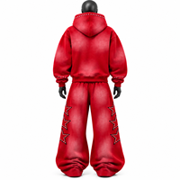 Ensemble de survêtement AMSEC INDUSTRY avec strass, capuche et fermeture éclair, longueur intégrale, 100 % coton, style streetwear oversize, sweat-shirt et pantalon de survêtement