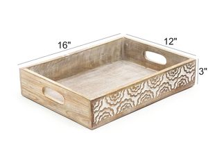Rectangular wooden serving <b>tray</b> perfect for serving food drinks <b>snacks</b> breakfast dinner parties home Size 16 x 12 x 3 inches - Product Image 5