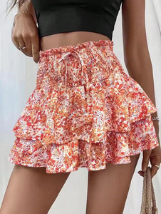Falda con Volantes y Estampado Floral de Cintura Alta para Mujer, Pantalones Cortos Casuales de Gasa con Cordón, Ajuste Holgado y Transpirable, Estilo Veraniego - Product Image 6