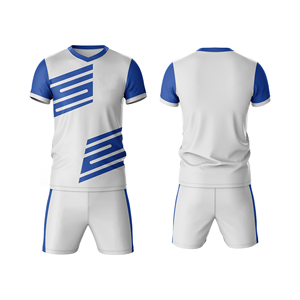 Conjunto de Camiseta de Fútbol Geométrica Blanca y Azul para Hombre, Manga Corta, Cuello en V, Malla Transpirable, Uniforme Deportivo con Estampado Sublimado - Product Image 1