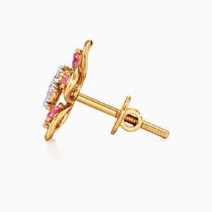 Pendientes de Lujo con Gemas Rosas y Diseño Floral para Mujer, Oro 10K 14K 18K, Plata 925 935, Baño de Rodio, Engaste de Garra, Joyería Fina para Boda - Product Image 4