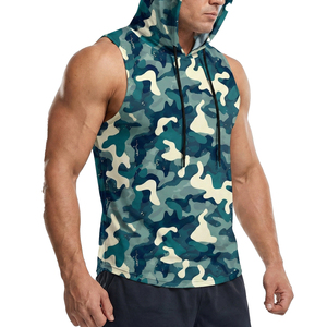 OEM Bulk Custom Men's Vintage Camouflage Printed Muscle Tank <b>Top</b> Gym Hoodie Workout Activewear Front Kangaroo Pouch Tank <b>Tops</b> - Product Image 3