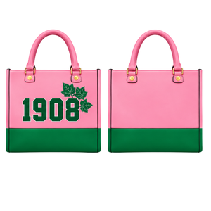 กระเป๋าโท้ทผู้หญิงสีเขียวชมพูลายใบไม้ แบรนด์ Green Pink AKA Ivy  กระเป๋าสะพายไหล่แฟชั่นลำลองพร้อมหูหิ้วคู่สำหรับช้อปปิ้ง - Product Image 1
