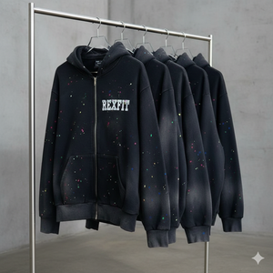 Sudaderas con capucha unisex con cremallera, efecto desgastado por el sol, pedrería personalizada y logotipos bordados con efecto desgastado, hombros caídos, las más demandadas por los clientes - Product Image 1