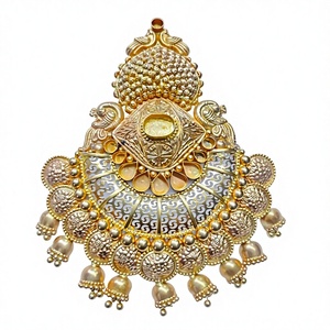 22K <b>Solid</b> <b>Gold</b> Romantic Traditional Temple Jewelry <b>Pendant</b> Intricate Peacock Motifs Hanging <b>Gold</b> Jhumka Ghungroos Wedding Party - Product Image 1