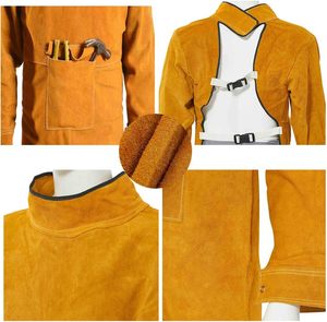 Wholesale Price Cowhide Leather Chest Protective Welding BBQ <b>Work</b> <b>Apron</b> Heavy Duty Genuine Leather Working Welder <b>Aprons</b> - Product Image 4