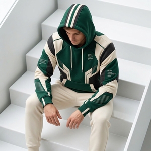 Sweat-shirt à capuche personnalisé vert foncé et crème avec motif graphique pour homme, vêtements de sport athlétiques, fabricant OEM ODM en gros - Product Image 5