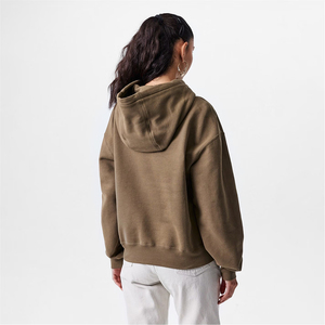 Hoodies courts en coton et polyester pour femmes, couleur marron, grande taille, pull-over, vêtements d'hiver, hoodies courts avec poche kangourou - Product Image 5