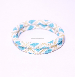 Beaded Woven Stretch Charm Bracelet Seed Beads Blue White Gold Pattern Elastic Luxury Gift Fashion Jewelry Wholesale - Product Image 5