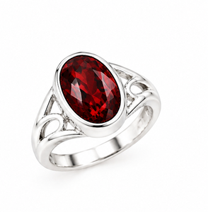 Anillo de Plata con Granate Rojo, Anillo con Gema de Granate Ovalada, Anillo de Plata de Ley, Anillo con Piedra Roja, Joyería Hecha a Mano - Product Image 1