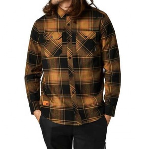 Men's Brown <b>Black</b> Plaid Long Sleeve <b>Button</b> Down Casual Shirt 100% Cotton Autumn Wear Full Length Collar Anti-Wrinkle - Product Image 4