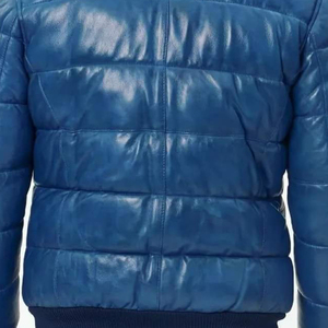Travis Green Winter Leather Puffer <b>Jacket</b> with Zipper Front Solid Pattern Canvas Fabric 100% real Fully Customizable - Product Image 6