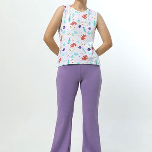 Camiseta sin mangas de algodón estampada para mujer, cuello redondo, informal, con estampado de hojas coloridas, tejido transpirable - Product Image 1