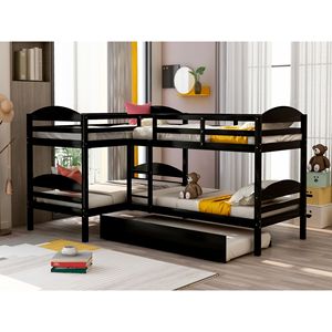 Letto a castello a L con due posti letto singoli e letto estraibile per bambini - Product Image 1