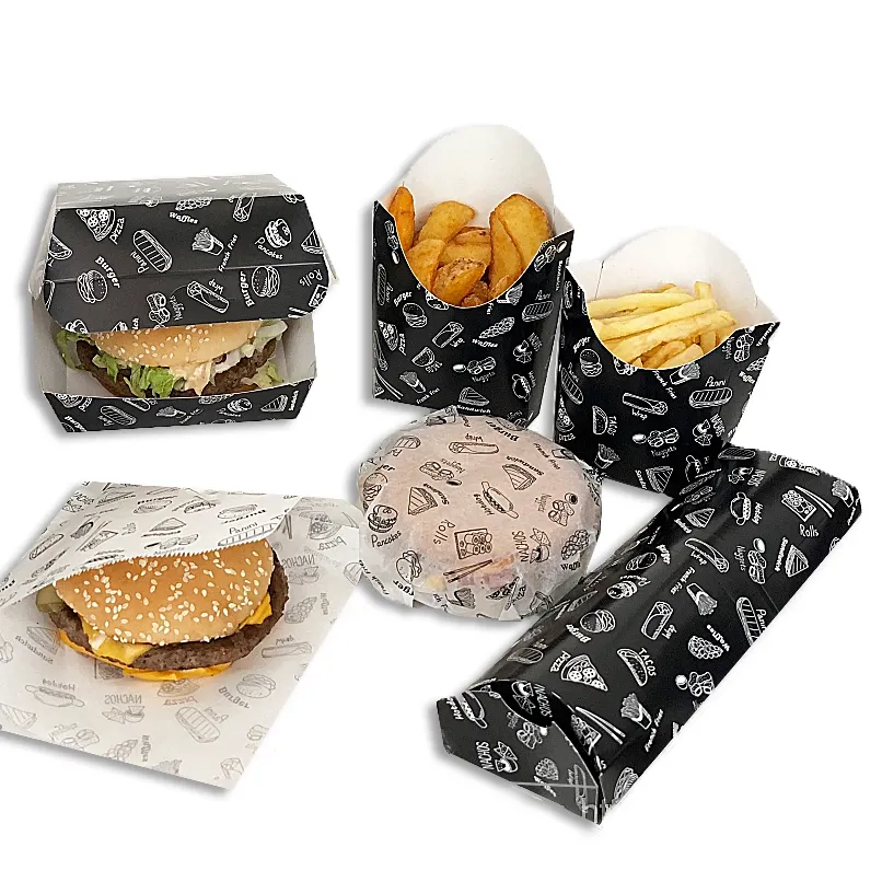 종이 Shawarma 튀김 상자 롤 어웨이 치킨 랩 상자 식품 포장을위한 기름기 방지 종이 햄버거 상자