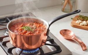 Copper Sauce <b>Pan</b> With Stainless Steel Lining And Black Silicone Handle For Induction Cooker Minimalist Design Heat Resistant - Product Image 3
