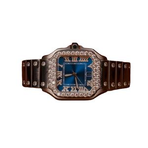 Nueva llegada de lujo azul de negocios reloj Impresionante cristal analógico Dial Moissanite diamante Estilo libre cuadrado 18mm Edición Limitada - Product Image 4