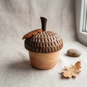 Tasse à boire en bois façonnée à la main en forme de gland, tasse en bois à grain naturel, vaisselle écologique pour la table quotidienne - Product Image 1