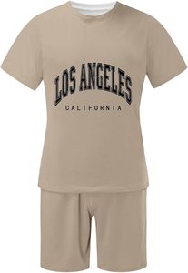 Conjunto de Dos Piezas de Camiseta Deportiva de Punto Informal para Hombre, Cuello Redondo Corto a la Moda, Impresión de Logotipo Personalizado, Color Sólido - Product Image 2