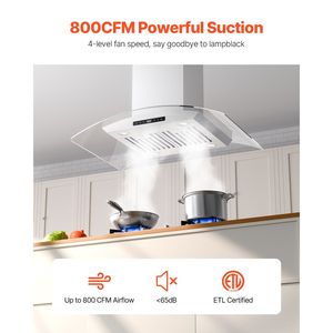 Cappa aspirante da soffitto a canna fumaria da 30 pollici, 800 CFM, in acciaio inossidabile, con controllo touch LED, 900mm - Product Image 2