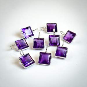 Colgante de piedra preciosa de amatista natural con corte princesa cuadrado, colgante de plata de ley 925 para la fabricación de joyas, suministro al por mayor. - Product Image 6