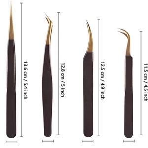 Pinzas de extensión de acero inoxidable de calidad superior Pinzas de pestañas recubiertas de color dorado y negro de Gray Rocks - Product Image 6