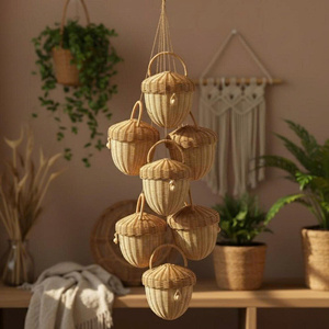 Cesta de Almacenamiento Colgante de Pared con Tapa, Hecha a Mano, de Ratán, en Forma de Bolota, para Decoración del Hogar, Hotel, Resort, Guardería, Habitación Infantil - Product Image 6