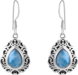 2026 New <b>Solid</b> 925 Sterling <b>Silver</b> Fine Drop <b>Earrings</b> With Tear Drop Natural Larimar Stone Bezel Setting Vintage Style For Women - Product Image 4