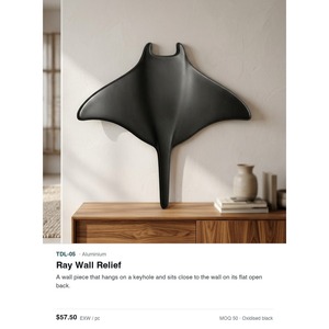 Escultura de Relieve de Manta Ray de Aluminio Fundido en Arena - Decoración para el Hogar de Metal Negro Oxidado - Product Image 3