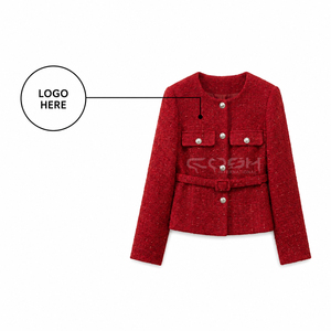Blazer en laine tweed rouge respirant et élégant pour l'hiver, personnalisé avec logo Cosh International, idéal pour les sororités grecques. - Product Image 1