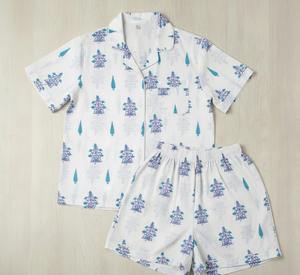 Ensemble de pyjama pour femmes en coton 100% tissé thermique avec imprimé floral dessiné à la main, vêtements de maison, vêtements de nuit, shorts - Product Image 4