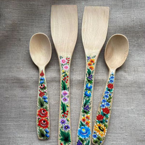 Cuillères en bois imprimées de fleurs, lot de 4, manche artisanal, cuillères à thé et à sucre, meilleure qualité, pour la maison et la cuisine, en provenance d'Inde - Product Image 1